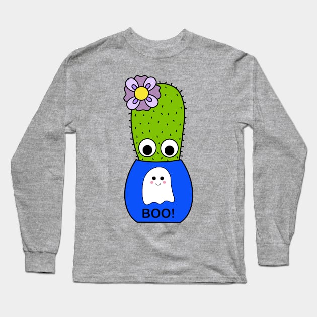 Cute Cactus Design #219: Cactus In Cute Ghost Pot Long Sleeve T-Shirt by DreamCactus